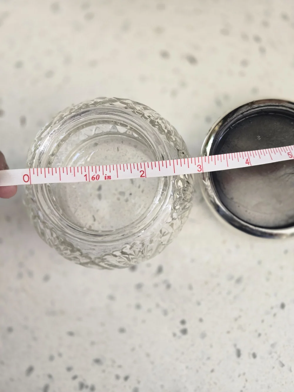 Vintage Avon Vanity Jar Glass With Embossed Patterned Silver-tone Lid